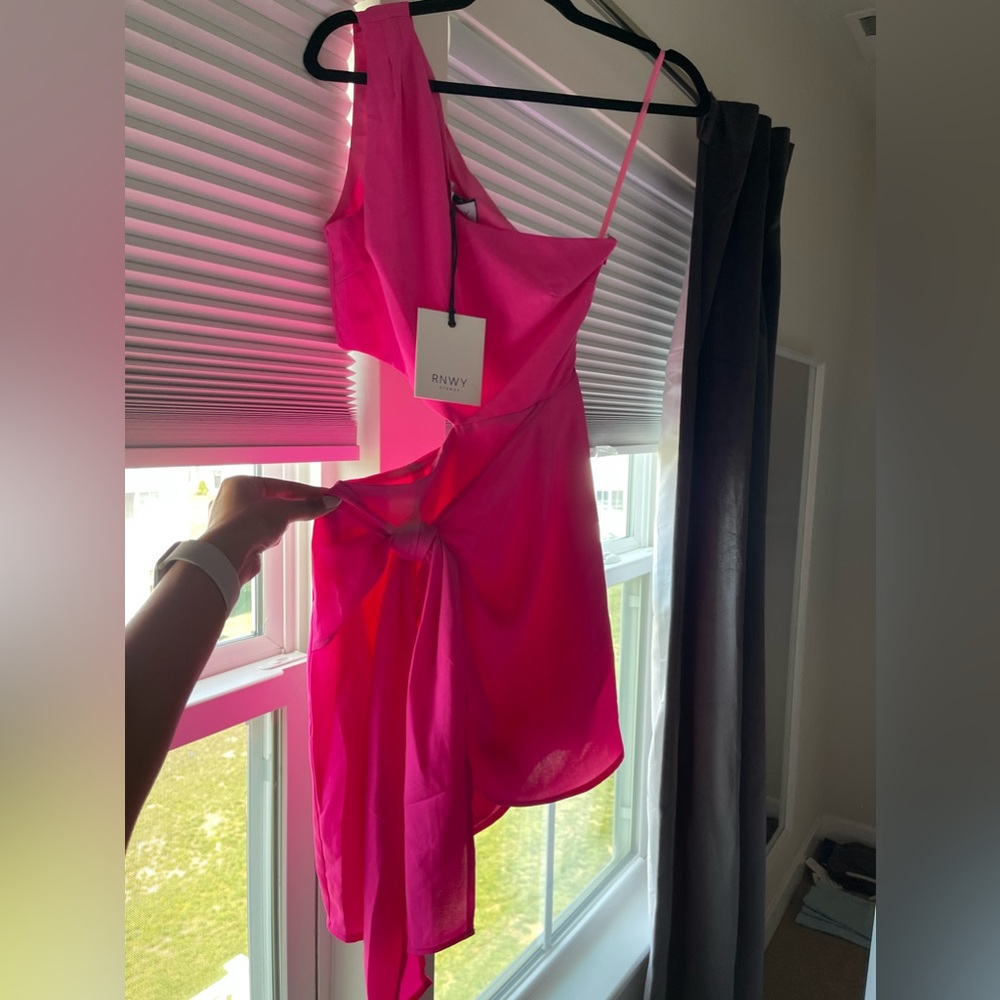 Hot pink one shoulder mini dress
